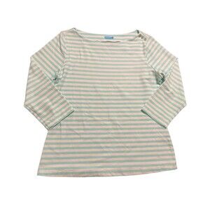 J. McLaughlin Women's Aqua/White 3/4 Sleeve Shirt Top Size L‎